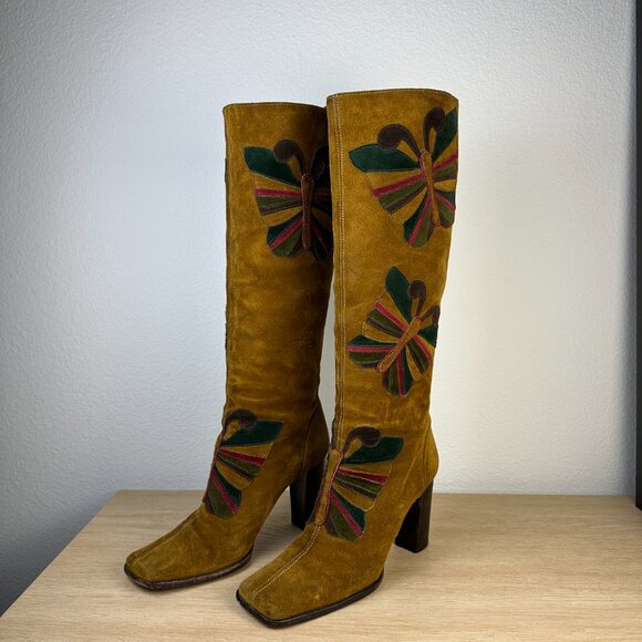 Rare FW 2002 Dolce & Gabbana Suede Butterfly Knee High Boots - Picture 3 of 9